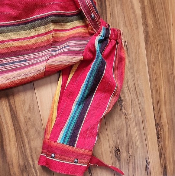 Silverado Western Rese Serape Shirt Red Multicolored Striped Off Shoulder Size S - Picture 5 of 16
